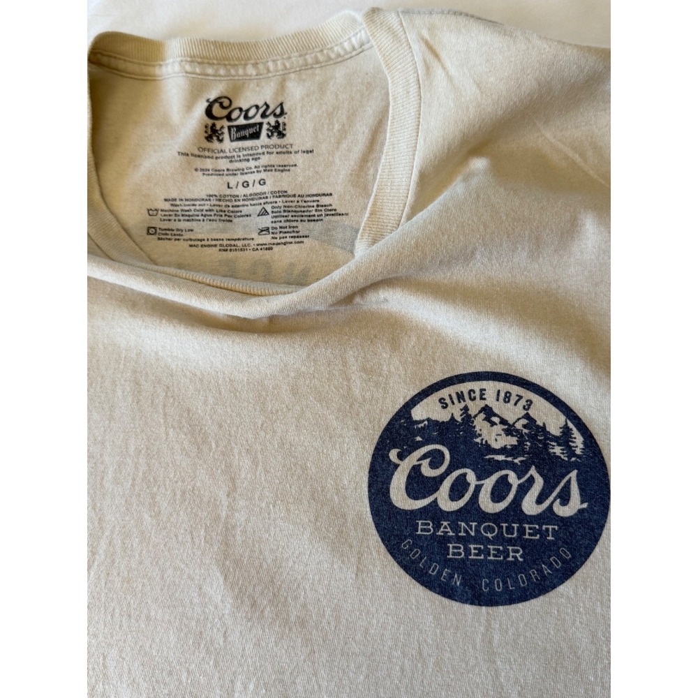 Coors Banquet Beer Graphic T-Shirt Mens Large Tan Short Sleeve Cotton - Picture 5 of 8